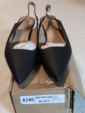 Journee Collection Paulina Black Pointed Slingback Flats- Matte Finish Sz 8.5WD